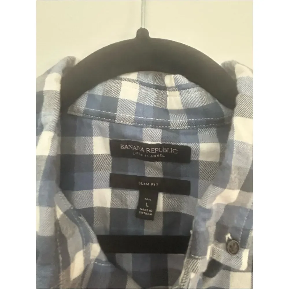 Banana Republic Luxe Flannel Shirt Men’s Large Tall Slim Fit Plaid Button Down